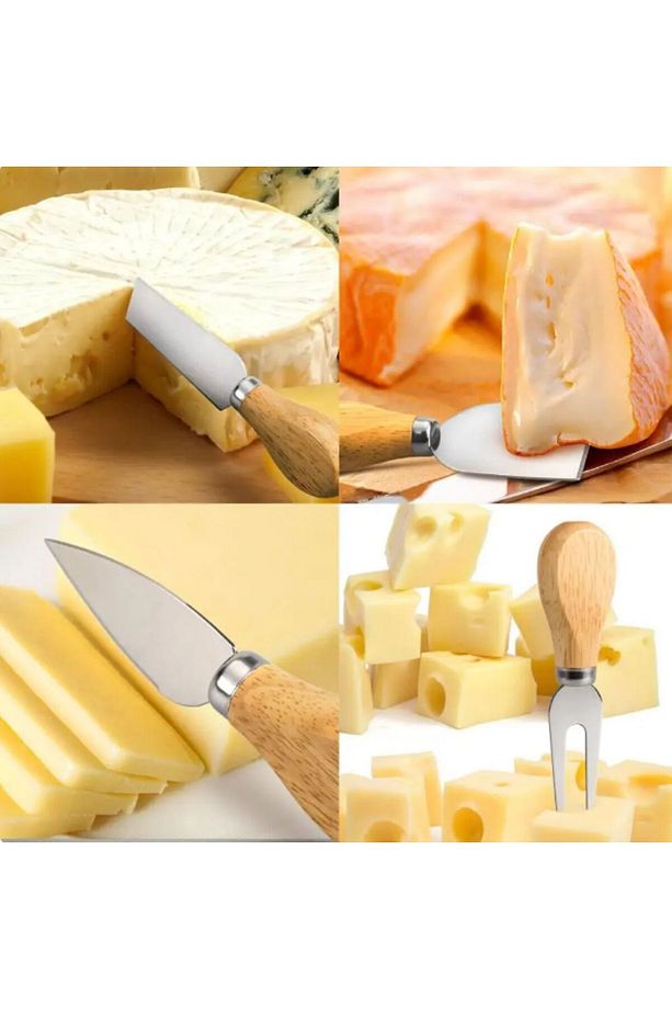 Bambu saplı 4’lü çelik peynir bıçağı seti-Mini bıçak, tereyağı bıçağı, Spatula ve çatal - 7