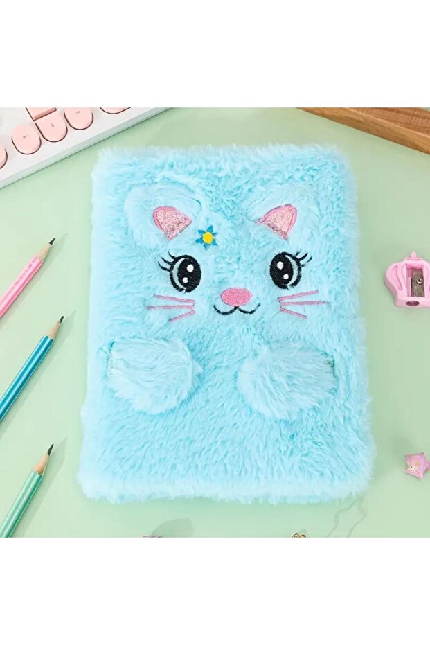 Plush Lined Cat Design Notebook - 1