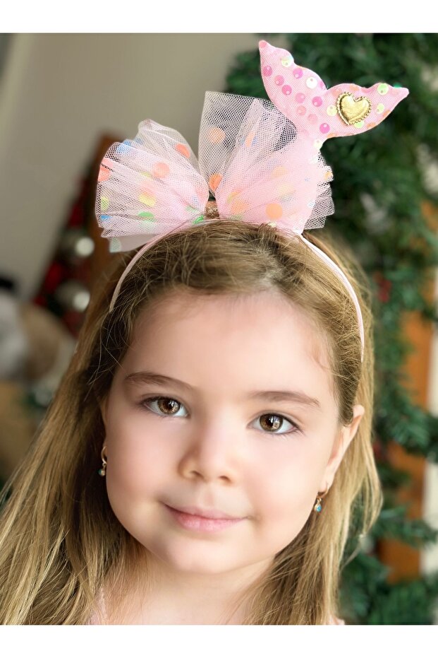 Large Shiny Sequin Heart Tulle Mermaid Tail Star Crown Children's Birthday Crown Light Pink