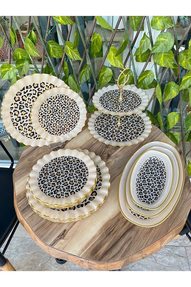 Leopar Model Fırfırlı 17 PRÇ Çay Seti - 1