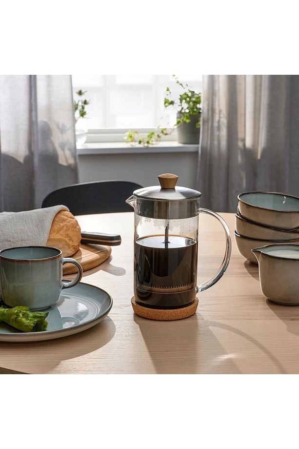Filtre Kahve Seti French Press ve Kupa Seti 2 Adet Kupa ve Mantar Altlık 1 Litre - 2