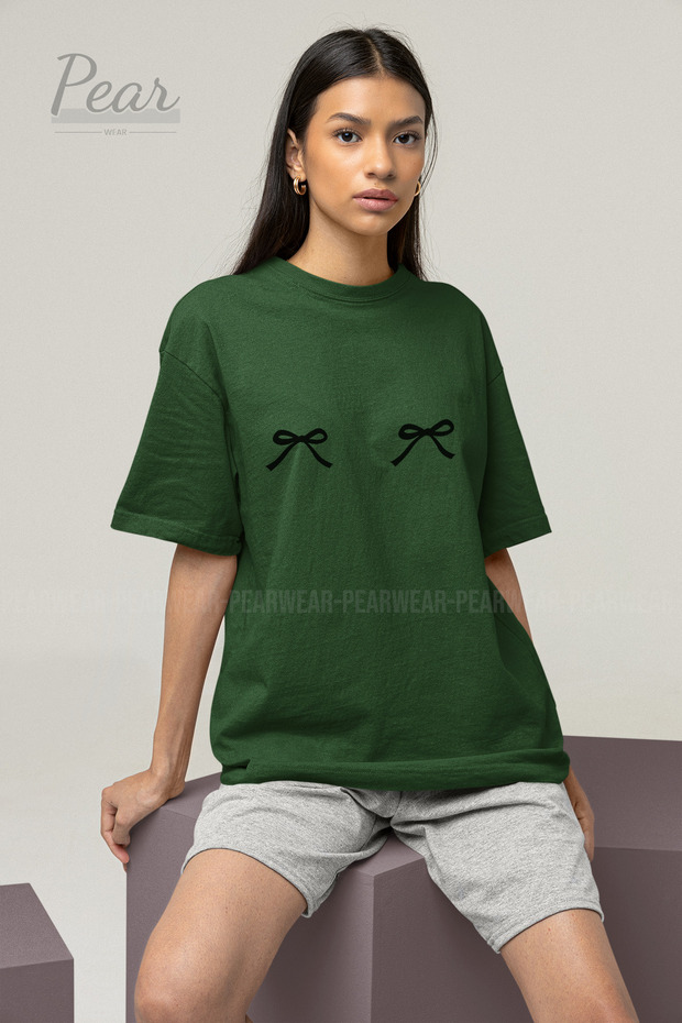 Bow Printed Unisex Ribbon T-Shirt Oversize T-shirt