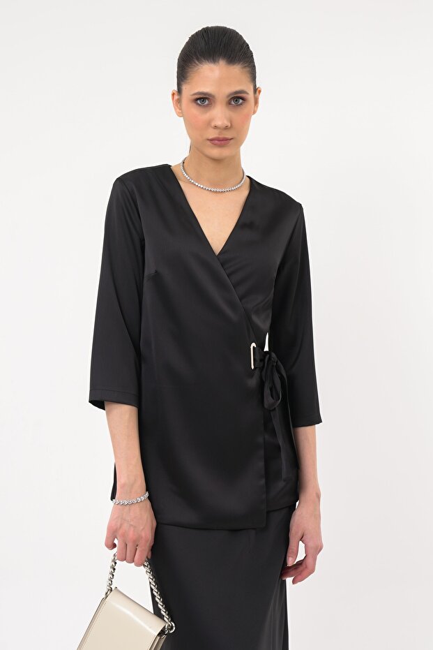 Kruvaze Kemerli Bluz - 2