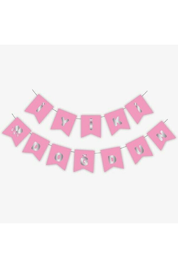 Happy Birthday Banner with Pink and Silver Lettering