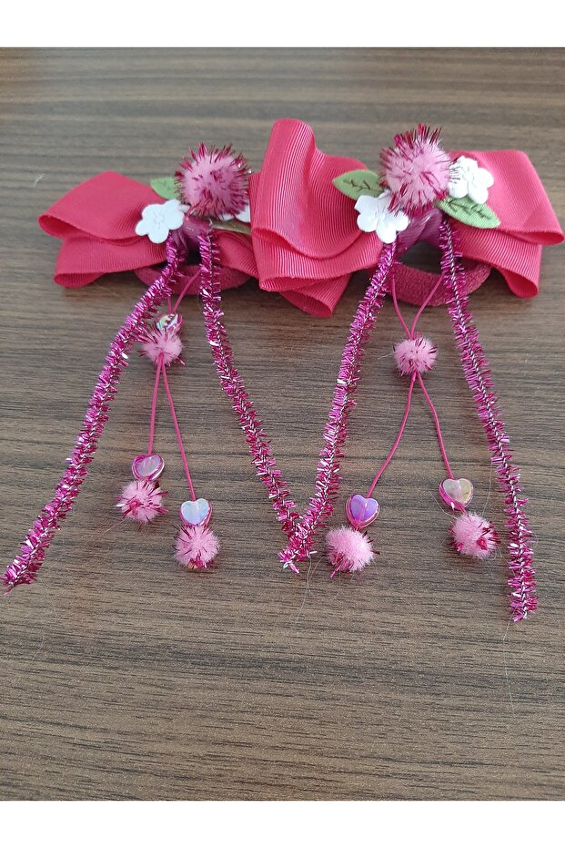 Pair with Buckles and Pompoms - Elastic Ribbon Stone Concept Flower Pattern