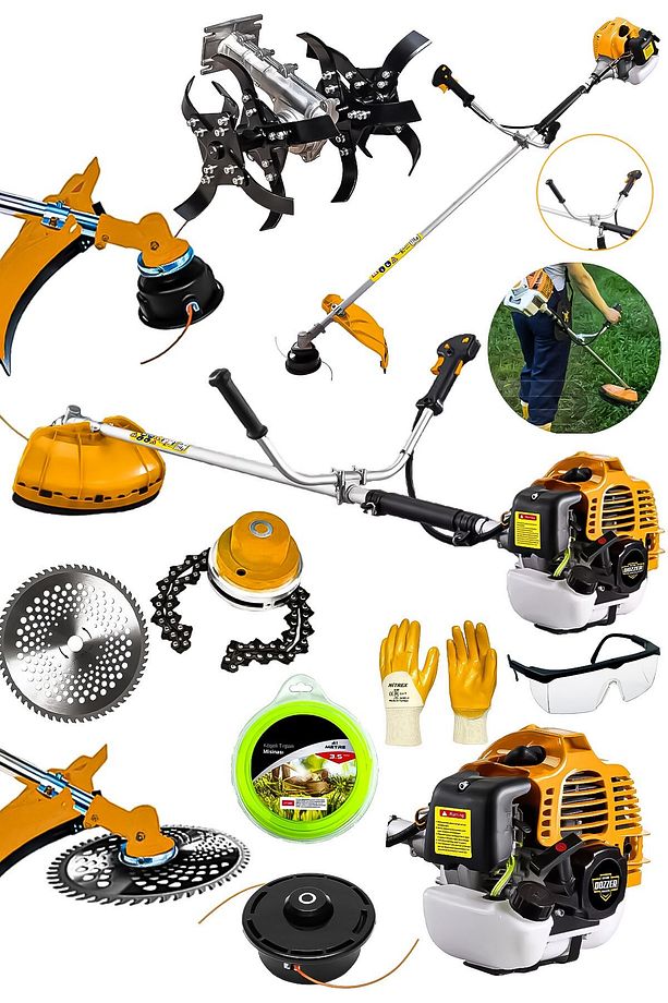 Alman 2.1 Hp Profesyonel Yan Tipi Benzinli Tırpan Ot Çalı Çim Biçme Makinesi Çapa & Canavar Başlık - 1