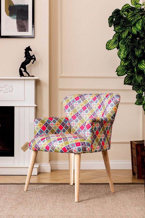 Patchwork Otantik Berjer Etnik Retro Tekli Koltuk Balkon, Ofis, Bekleme, Güzellik Merkezi, Çay Seti - 4