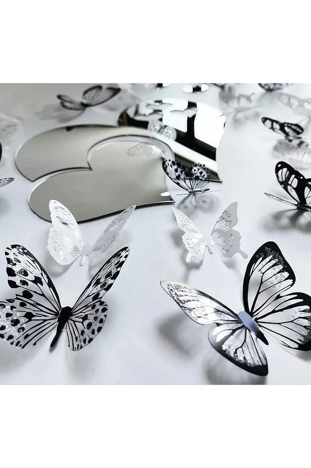 18 Adet 3D Duvar Sticker Çift Kanatlı Simli Kelebek PVC Wall Sticker Butterfly - 1