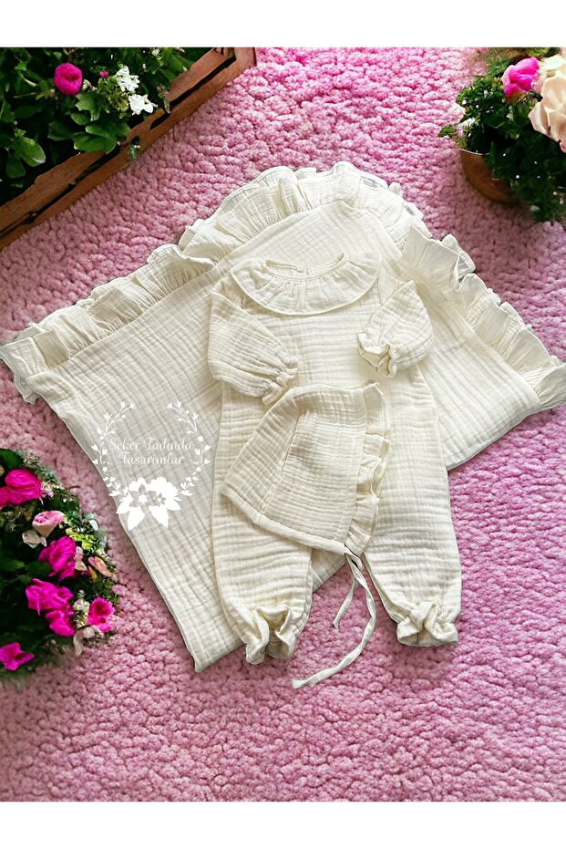 100% Organic 4-Tier Muslin Jumpsuit and Blanket Set