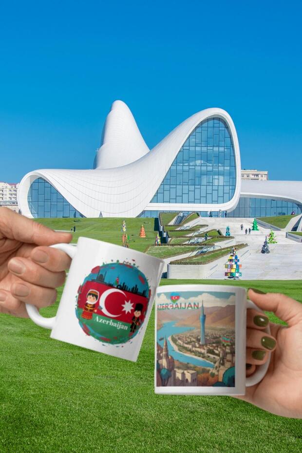 Azerbaycan Kupa Bardak 2 Adet Seyahat Hatıra Azerbaijan Mug - 2