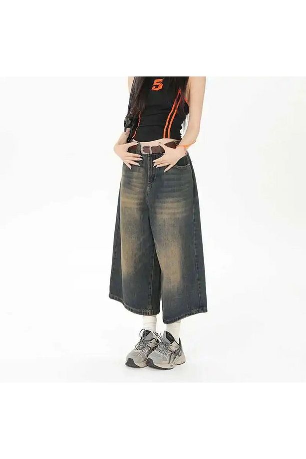Kahverengi Baggy Oversize Laxed Yıkamalı Unisex Kot Şort - 2