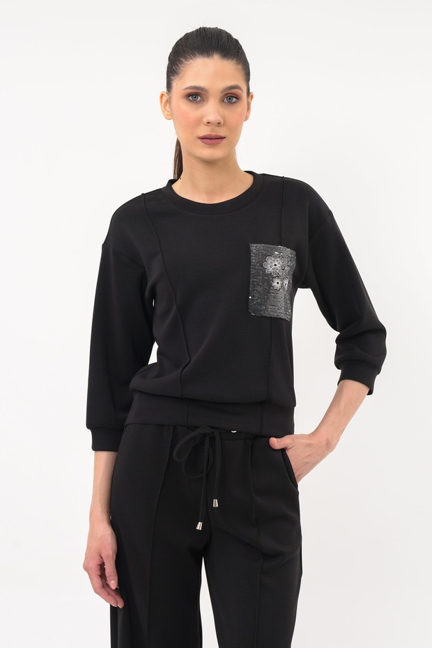 Geniş Yaka Sweatshirt - 1