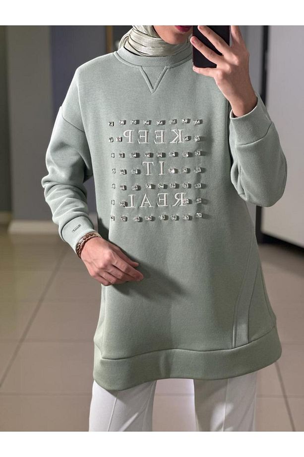 Taşlı Yazılı Içi Tüylü Tunik - 2