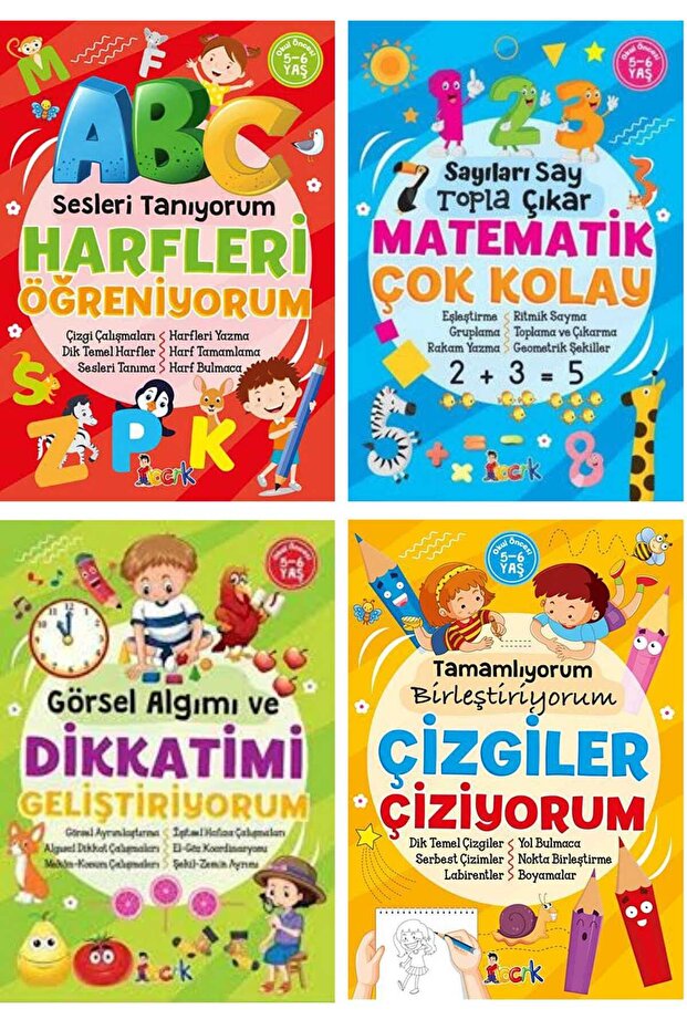 Pre-School Skills Set (4 Books) Maths - Letters - Attention Development - Lines (5-6 Years)