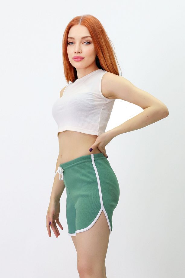 Pamuklu Çizgili Şort - 2