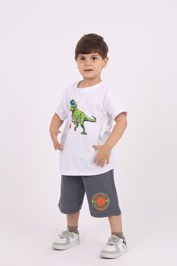 Basketball player dinosaur printed pocket cotton boys summer bottom top suit