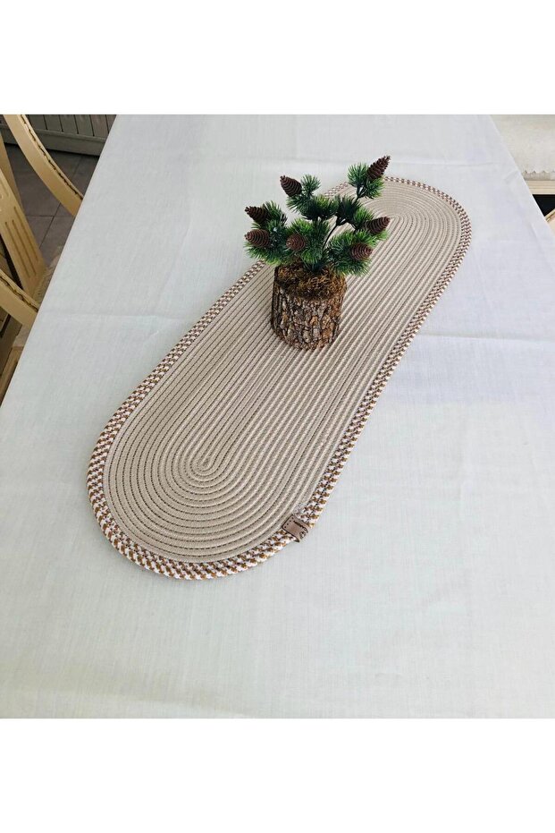 Wicker Jute Look Runner Table Coffee Table Cloth Gray
