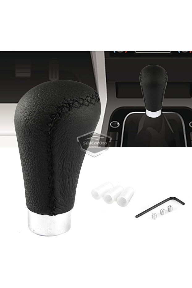Universal Black Stitched Leather Sports Look Manual Gear Shift Lever with Gear Shift Knob Attachment
