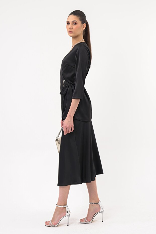 Kruvaze Kemerli Bluz - 4