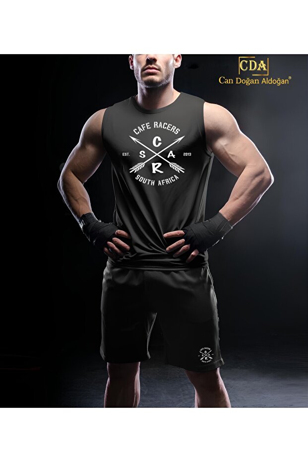 BLACK TANK TOP SHORTS SET CAFE RACERS