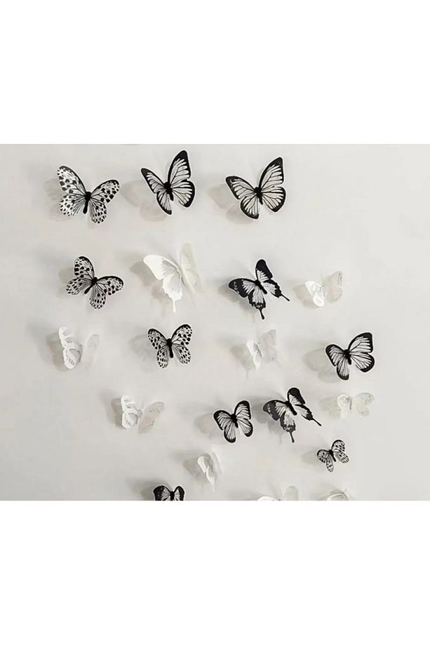 18 Adet 3D Duvar Sticker Çift Kanatlı Simli Kelebek PVC Wall Sticker Butterfly - 5