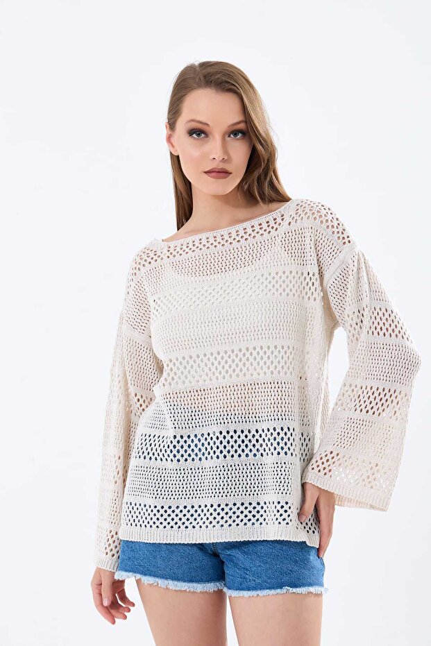 Fashion Mh New Season Slotted Perforated Blouse Tunic