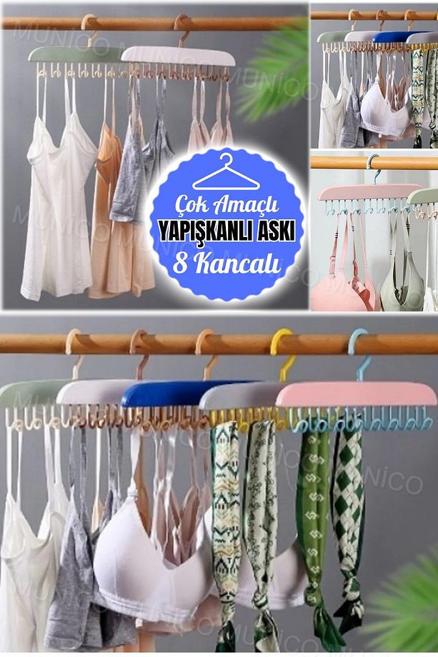 8 Kancalı Şapka Sütyen Şal Elbise Organizeri Kancalı Duvara Yapışabilir Askılık Lif Kese Asma Kalite - 9