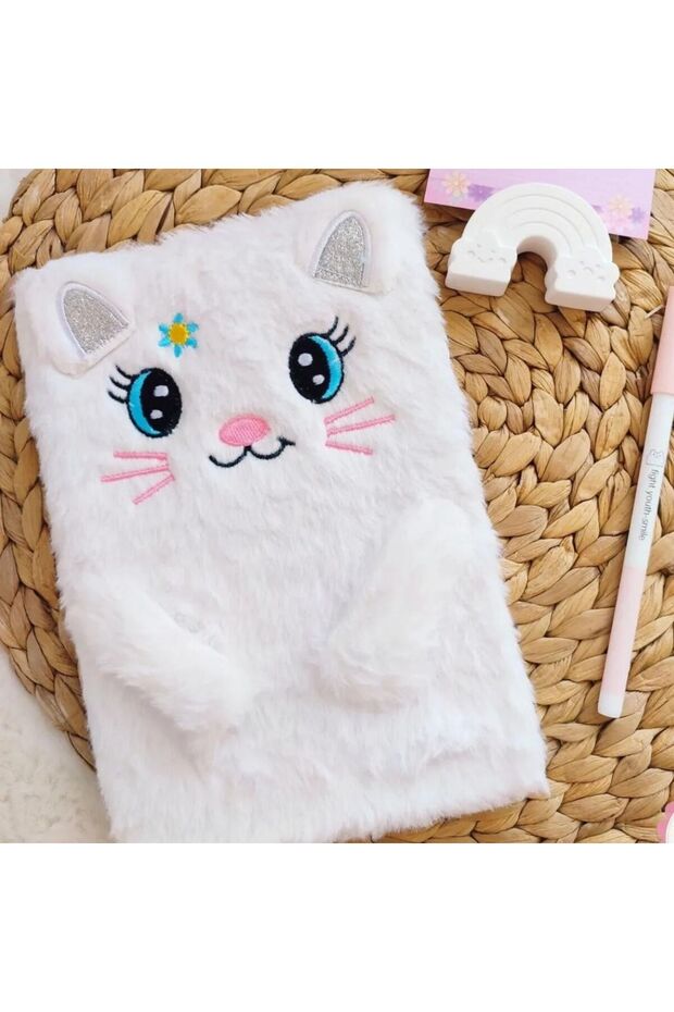 Plush Lined Cat Design Notebook - 1