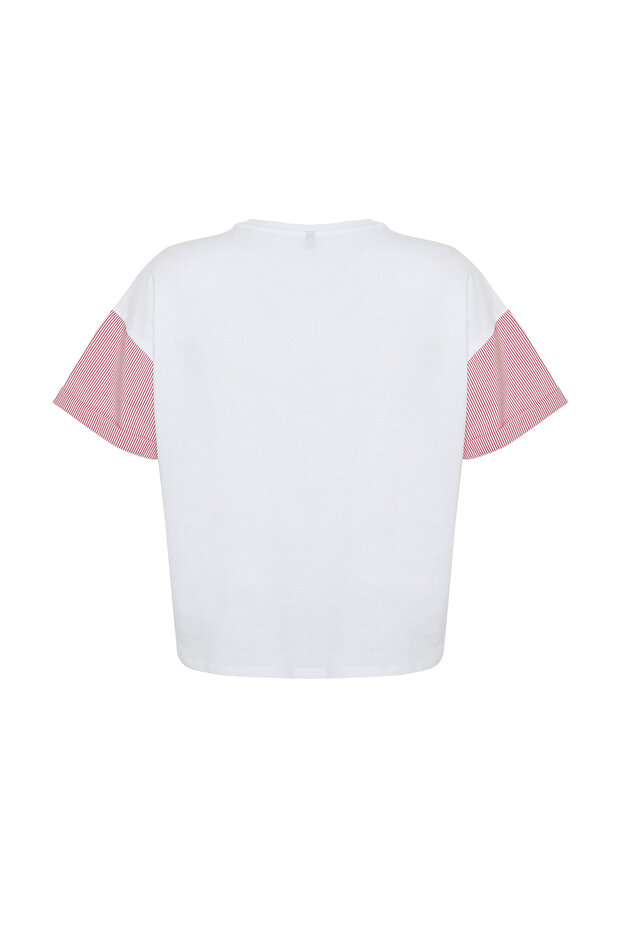 Túlméretes piros csíkos nyomott pamut póló - TBBSS24BF00017 - 8