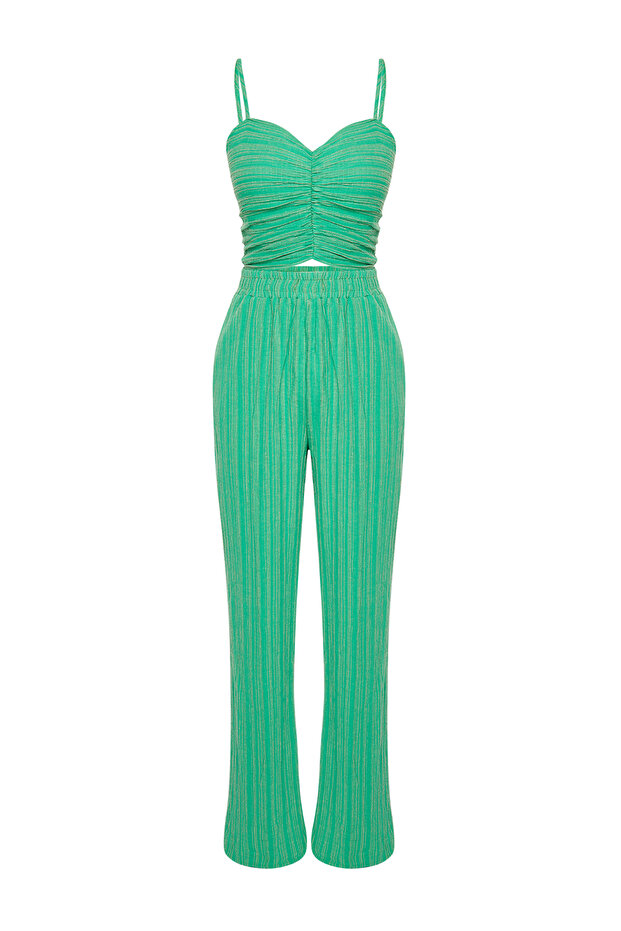 Yeşil Dokulu Bluz Pantolon Plaj Takım TBESS24AU00076 - 7