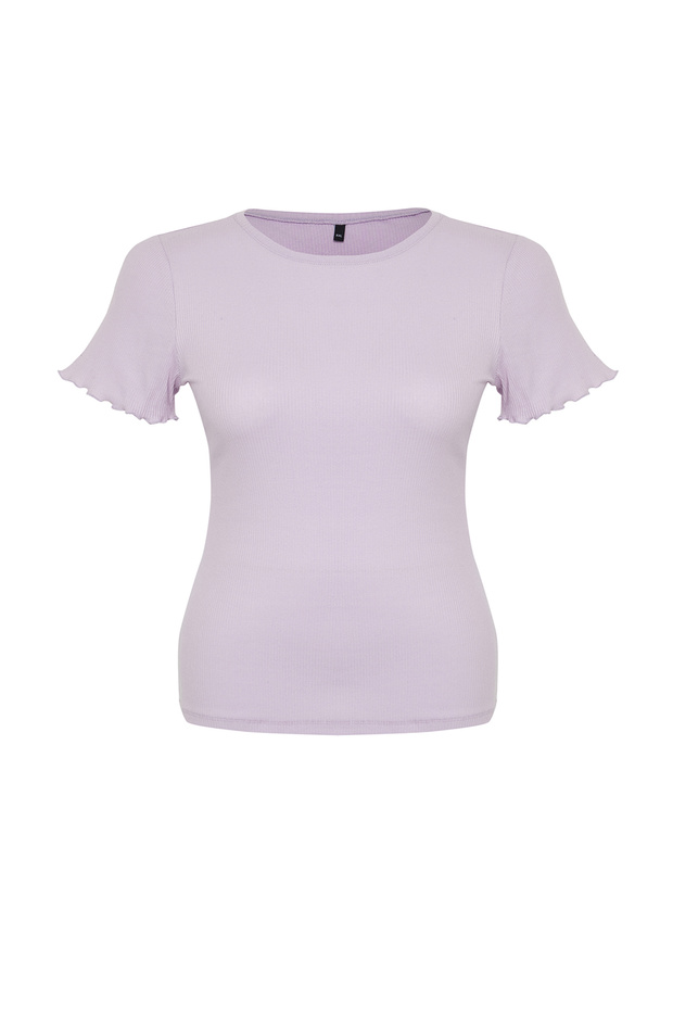 Lila Kaşkorse %100 Pamuk Fitilli Örme Büyük Beden Bluz TBBSS24AF00108 - 7
