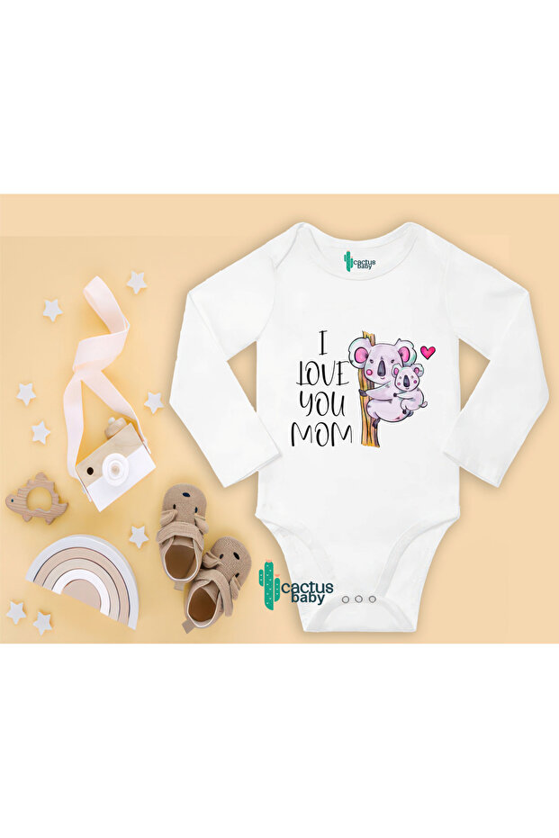 I LOVE YOU MOM MOTHER WRITED DESIGN COTTON Baby Bodysuit