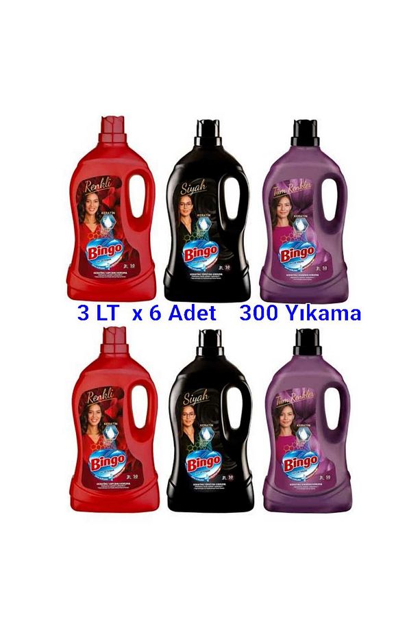 BİNGO SIVI ÇAMAŞIR DETERJANI 2*3LT SİYAH 2*3LT RENKLİ 2*3LT ONARIM KORUMA TOPLAM 18 LT - 1