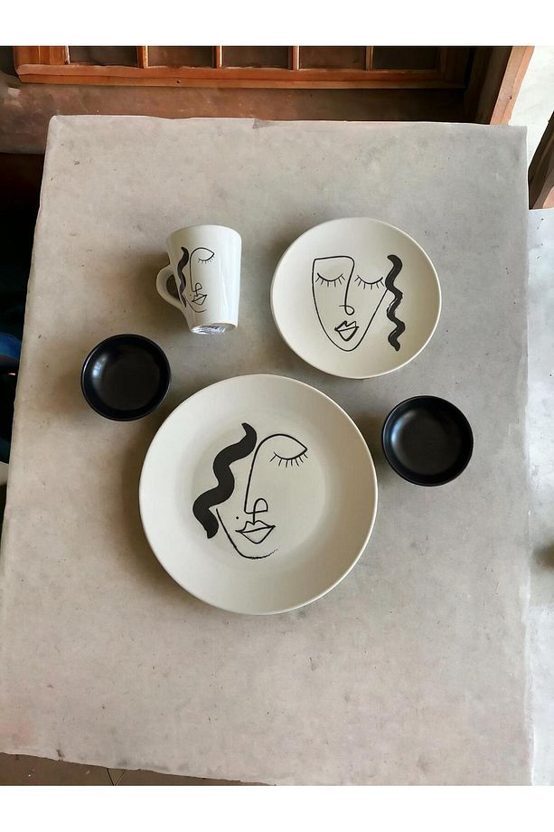 5 Parça Dijital Baskı Servis  Pasta Tabağı Kupa ve Küçük Kase Kahvaltı Seti - 7