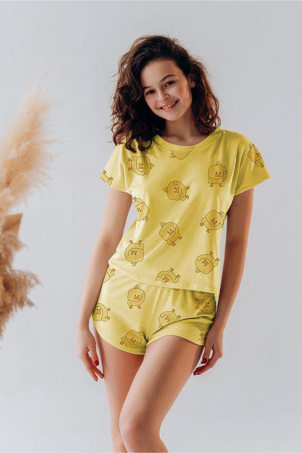 Kısa Kollu Şort Pijama Takımı Desenli Takım Civciv - 2