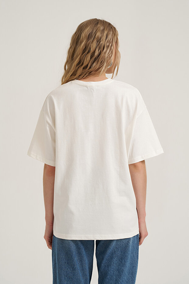 Basic Oversize Tişört Ekru - 5