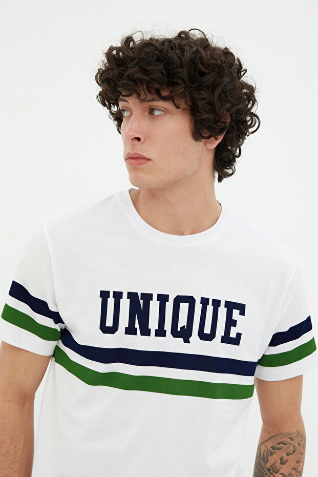 Beyaz Regular/Normal Kesim Kolej Baskılı %100 Pamuklu T-Shirt TMNSS20TS1836 - 6