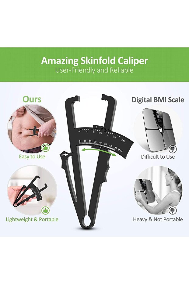 Body Fat Caliper Fat Measure Clipper Combo with Body Fat Percentage Measure Chart Measuring Body ... - 5