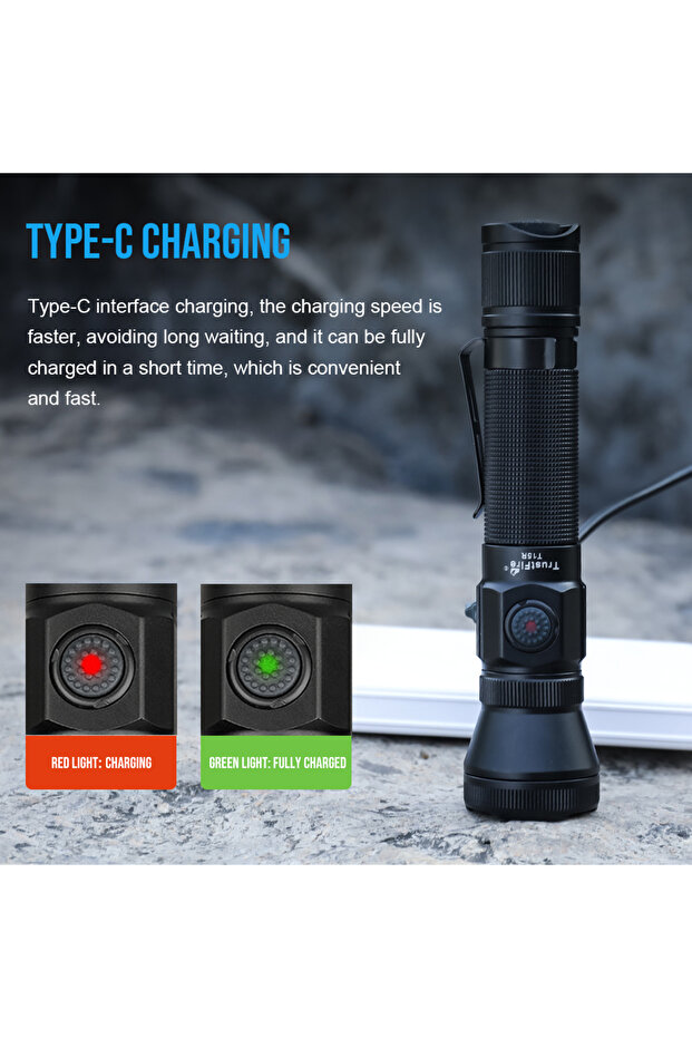 T15R مصباح يدوي تكتيكي للجيش 2350 لومن قوي من النوع C USB قابل لإعادة الشحن 18650 LED... - 7