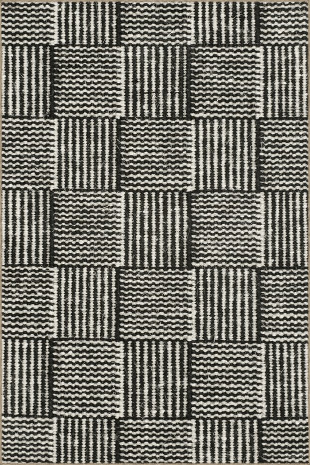 Black Beige Themed Stripe Striped Geometric Patterned Modern Decorative Carpet 4849