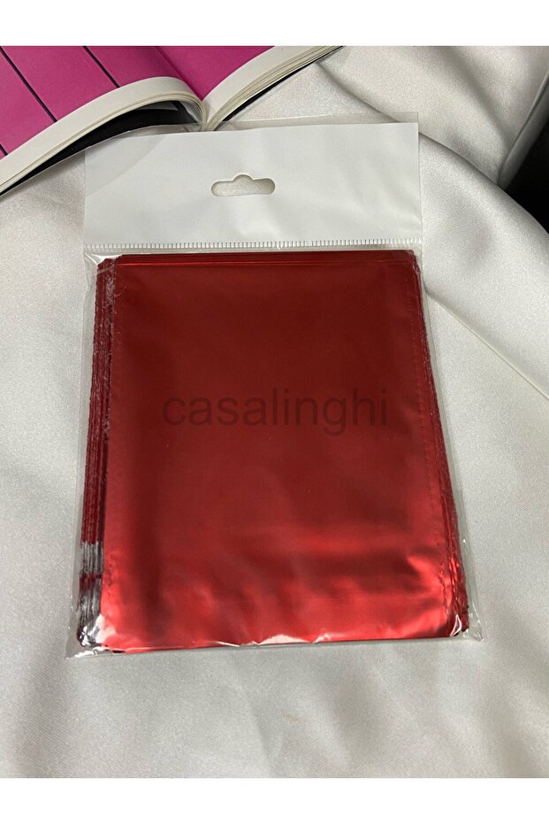 10pcs- 15x25 Cm Bright Red Thick Gift Package Metalized Shiny Red Gift with Belt Bag