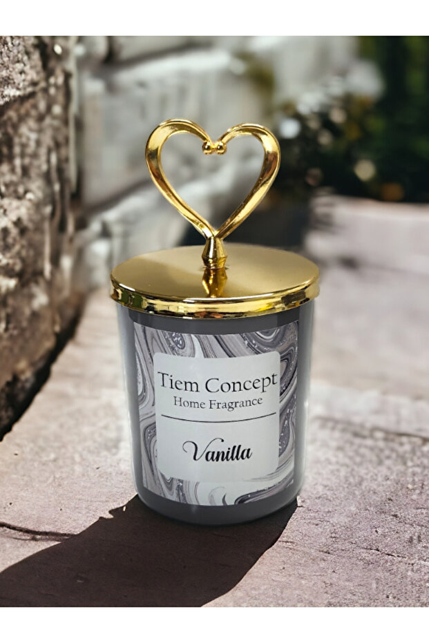 Kalp Gold Başlıklı Vanilya Kokulu Gri Bardak Mum Ve Çubuklu Oda Kokusu Seti 100 ml - 6