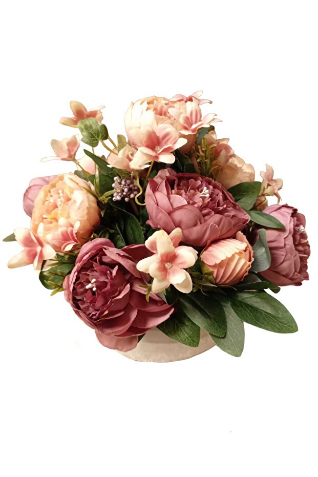 Peony Arrangement with Pearls Desktop Decorative Artificial Flower in White Luxury Mica Flowerpot