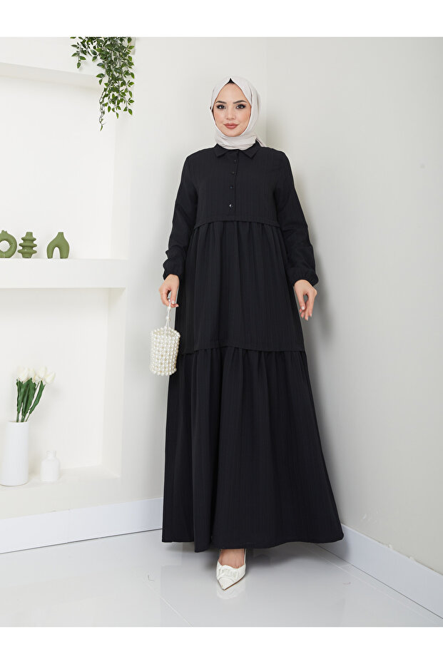 Women's Viscose Fabric Shirt Collar Hijab Dress