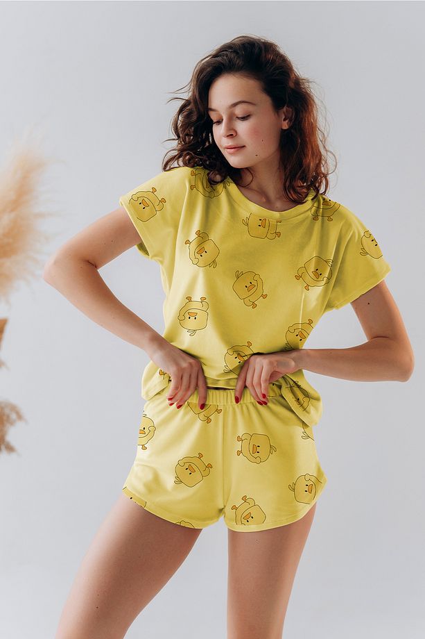 Kısa Kollu Şort Pijama Takımı Desenli Takım Civciv - 1