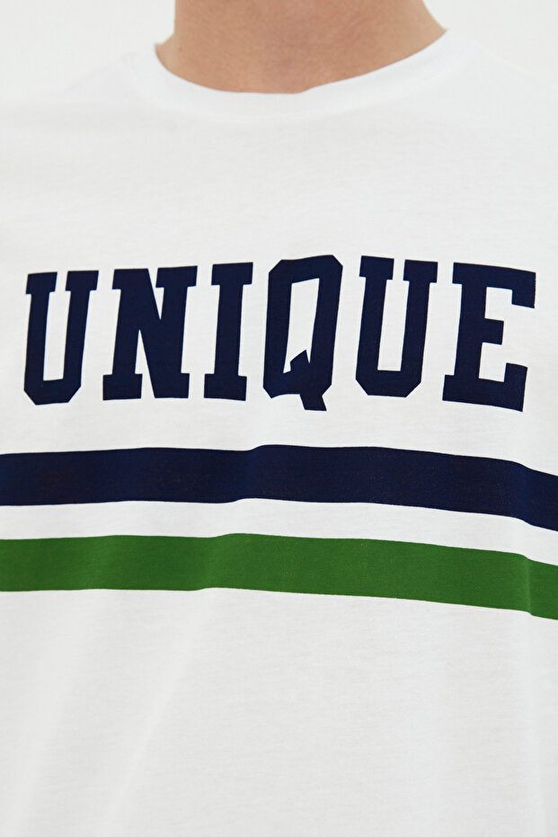 Beyaz Regular/Normal Kesim Kolej Baskılı %100 Pamuklu T-Shirt TMNSS20TS1836 - 5