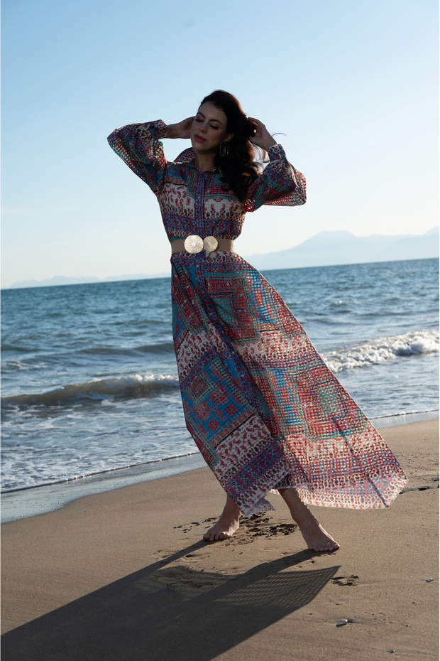 Desenli Anvelop Elbise - 5