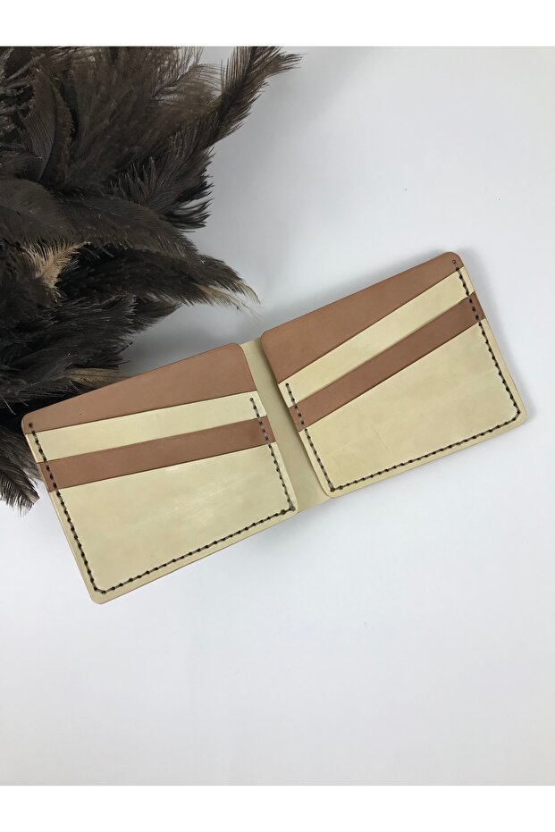 Men's Business Wallet - Genuine Leather, Cream Brown Color