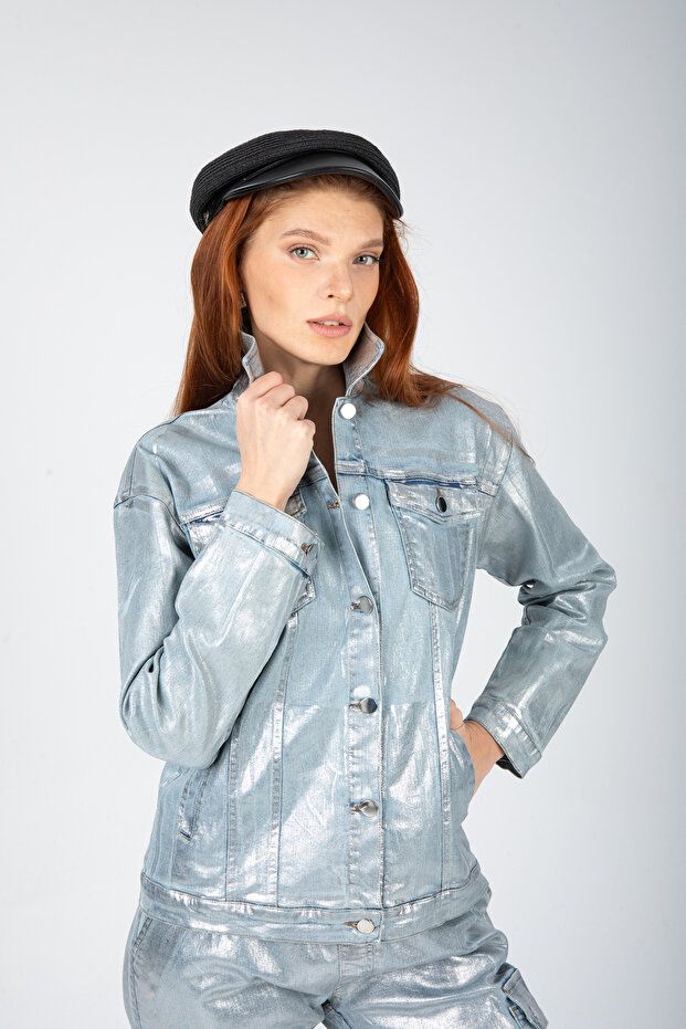 Varak baskılı denim ceket - 3