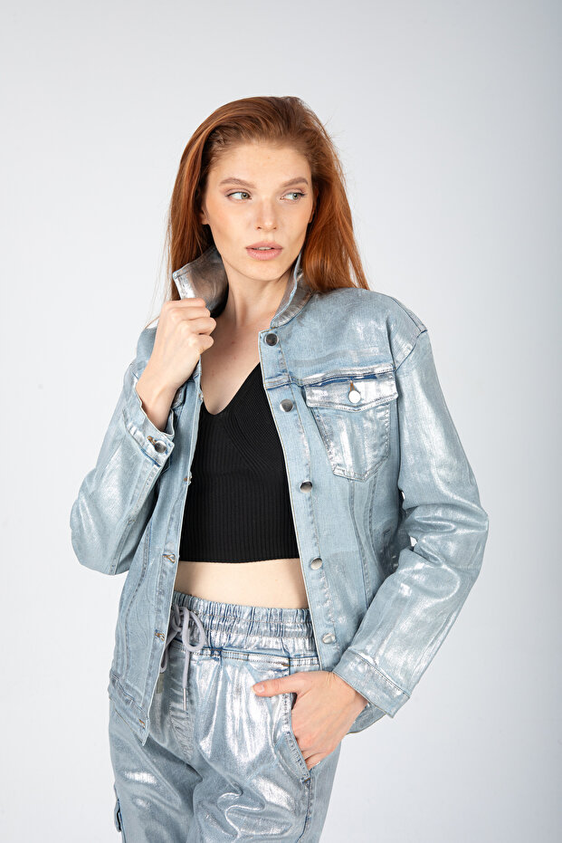 Varak baskılı denim ceket - 1